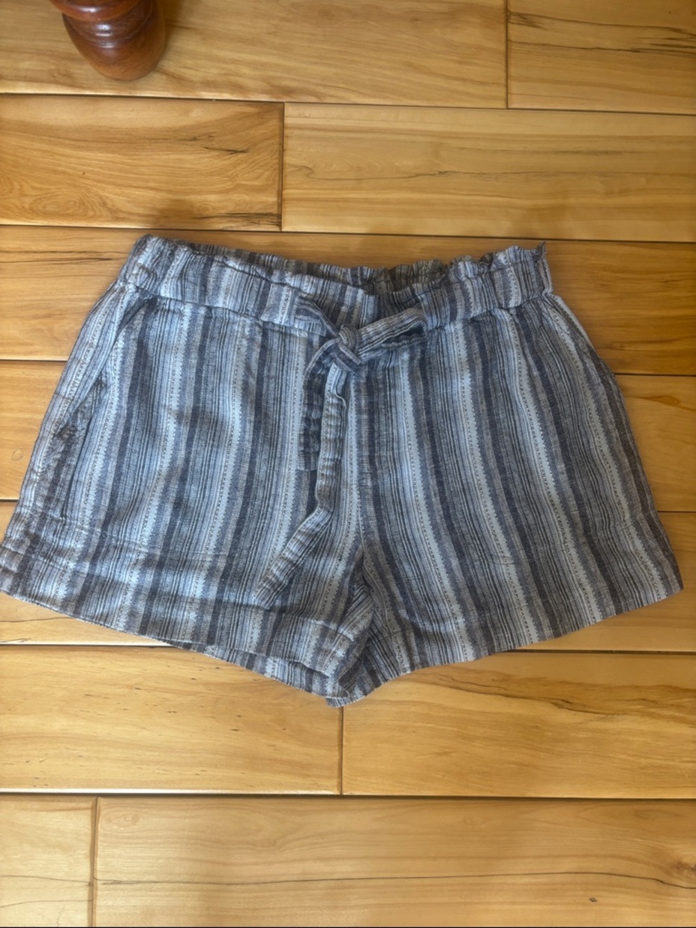 Calvin Klein Light Blue and White Striped High Waist Shorts